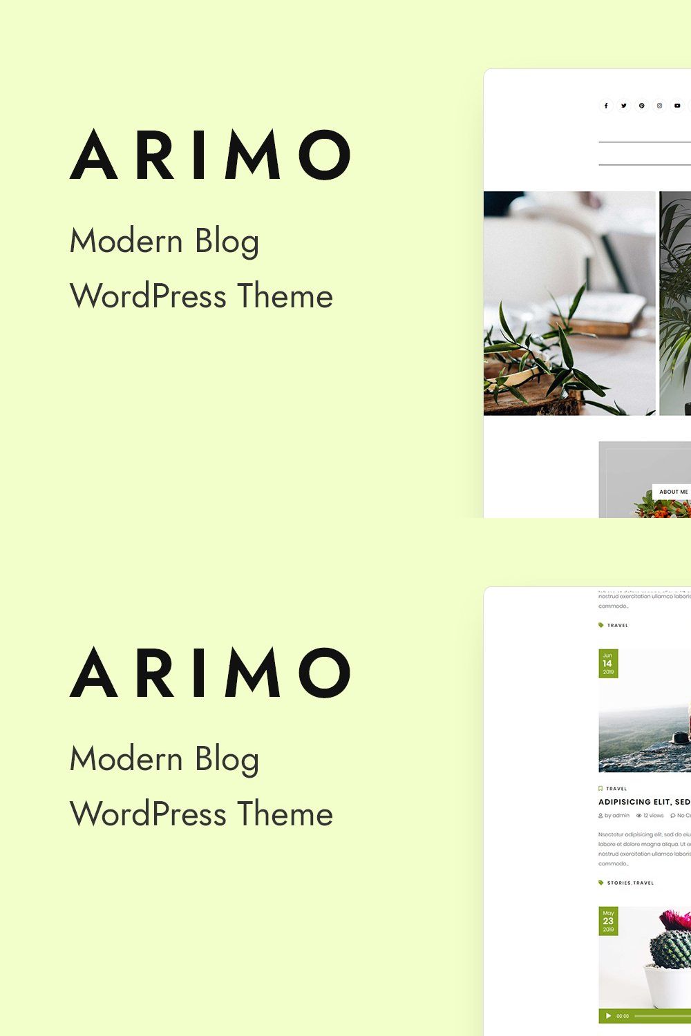 Modern Blog WordPress Theme - Arimo pinterest preview image.