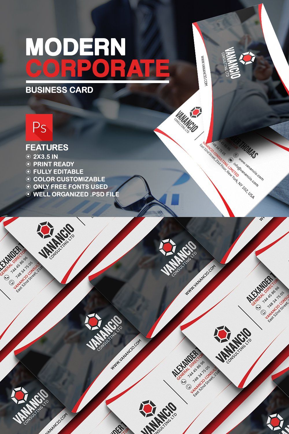 Modern Corporate Business Card pinterest preview image.