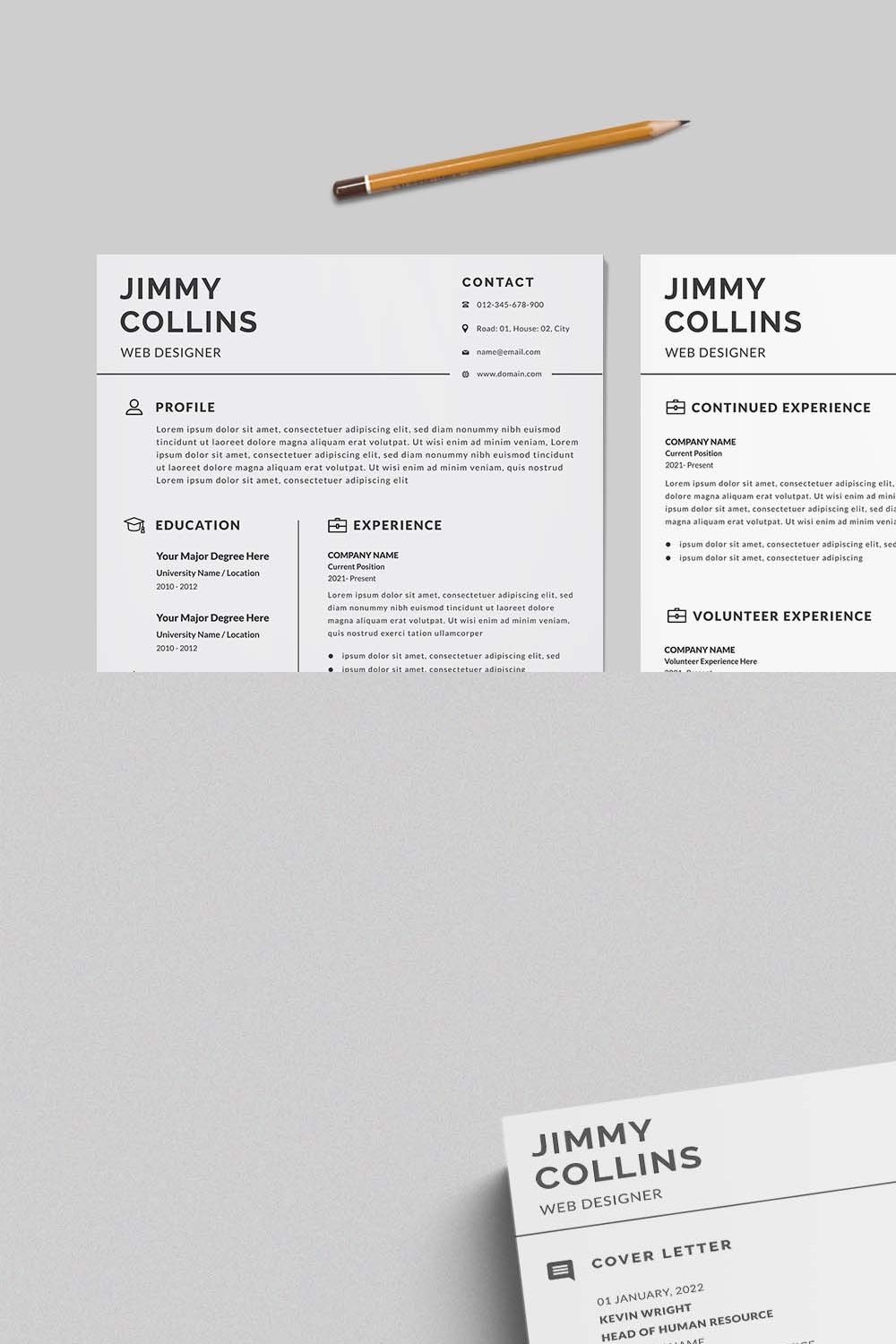 Modern CV Resume Design pinterest preview image.