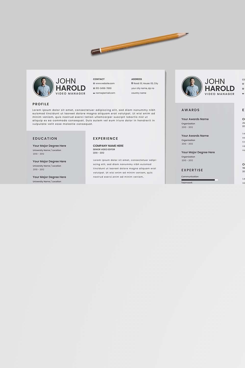 Modern CV Resume Template Design pinterest preview image.
