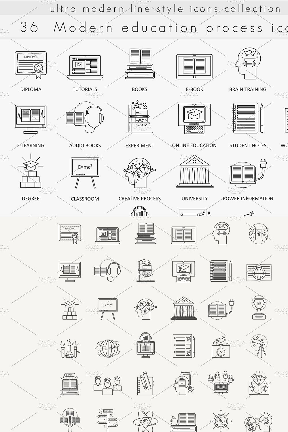 Modern education line icons set. pinterest preview image.