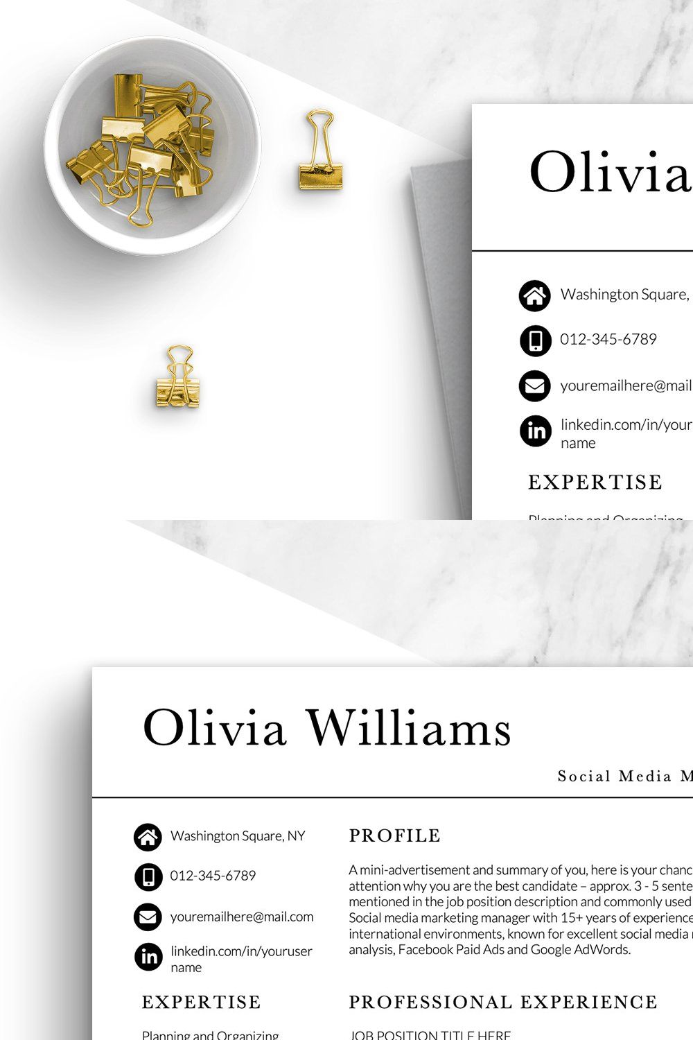 Modern Page Resume Template Word pinterest preview image.