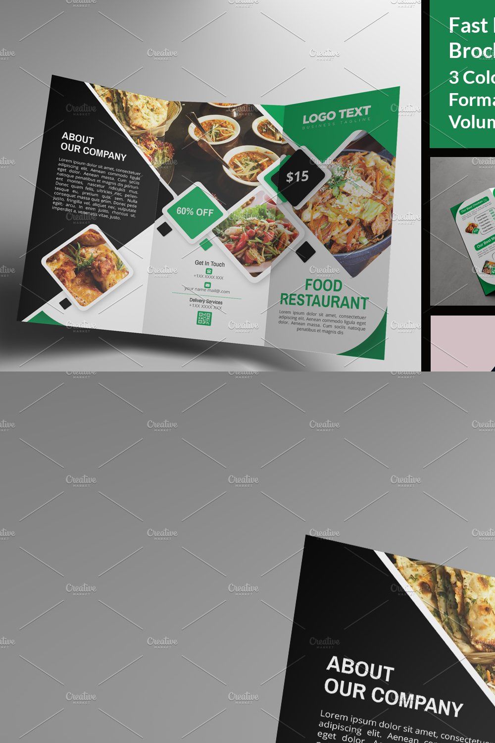 Modern Restaurant Menu Trifold pinterest preview image.