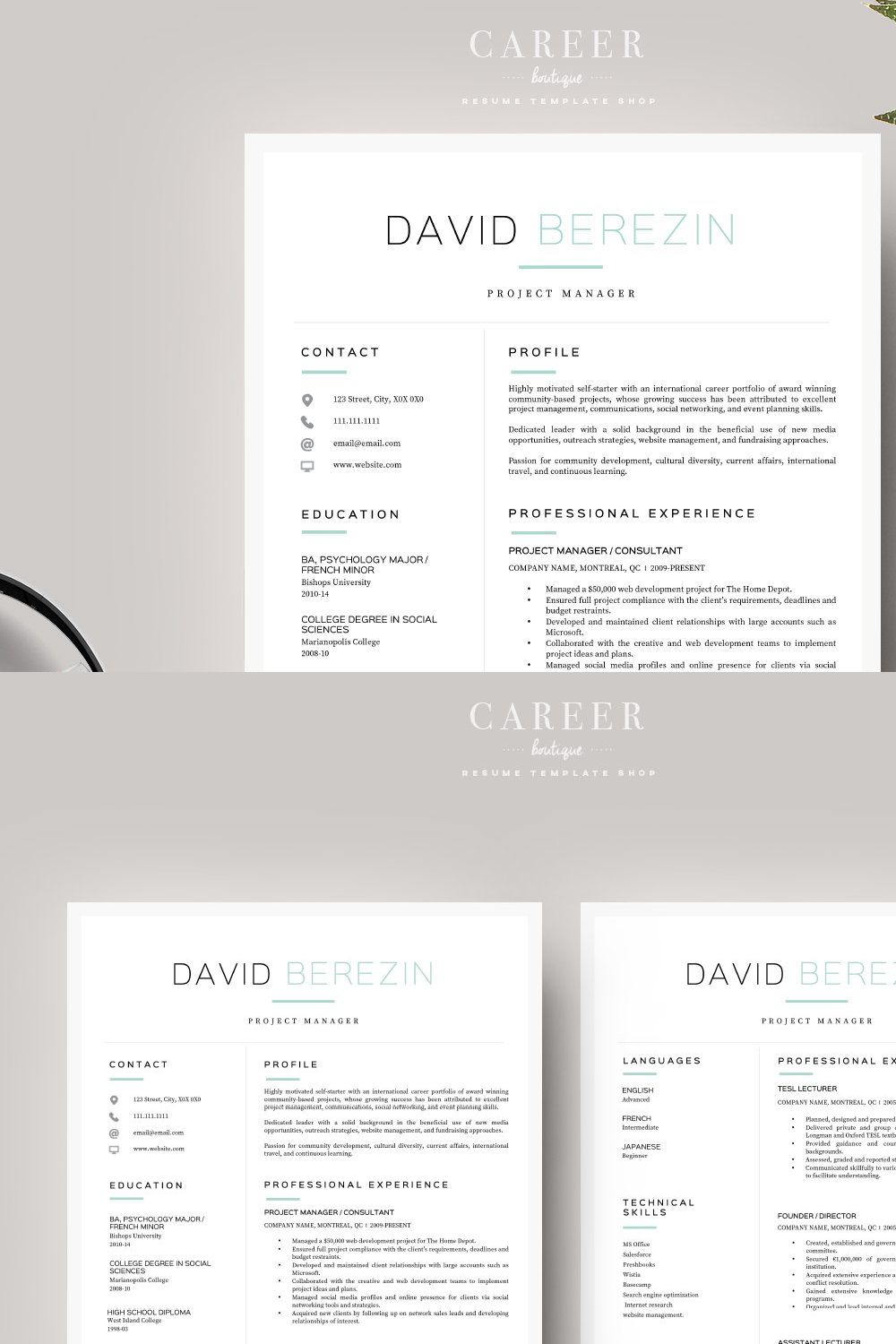 Modern resume & CoverLetter Template pinterest preview image.