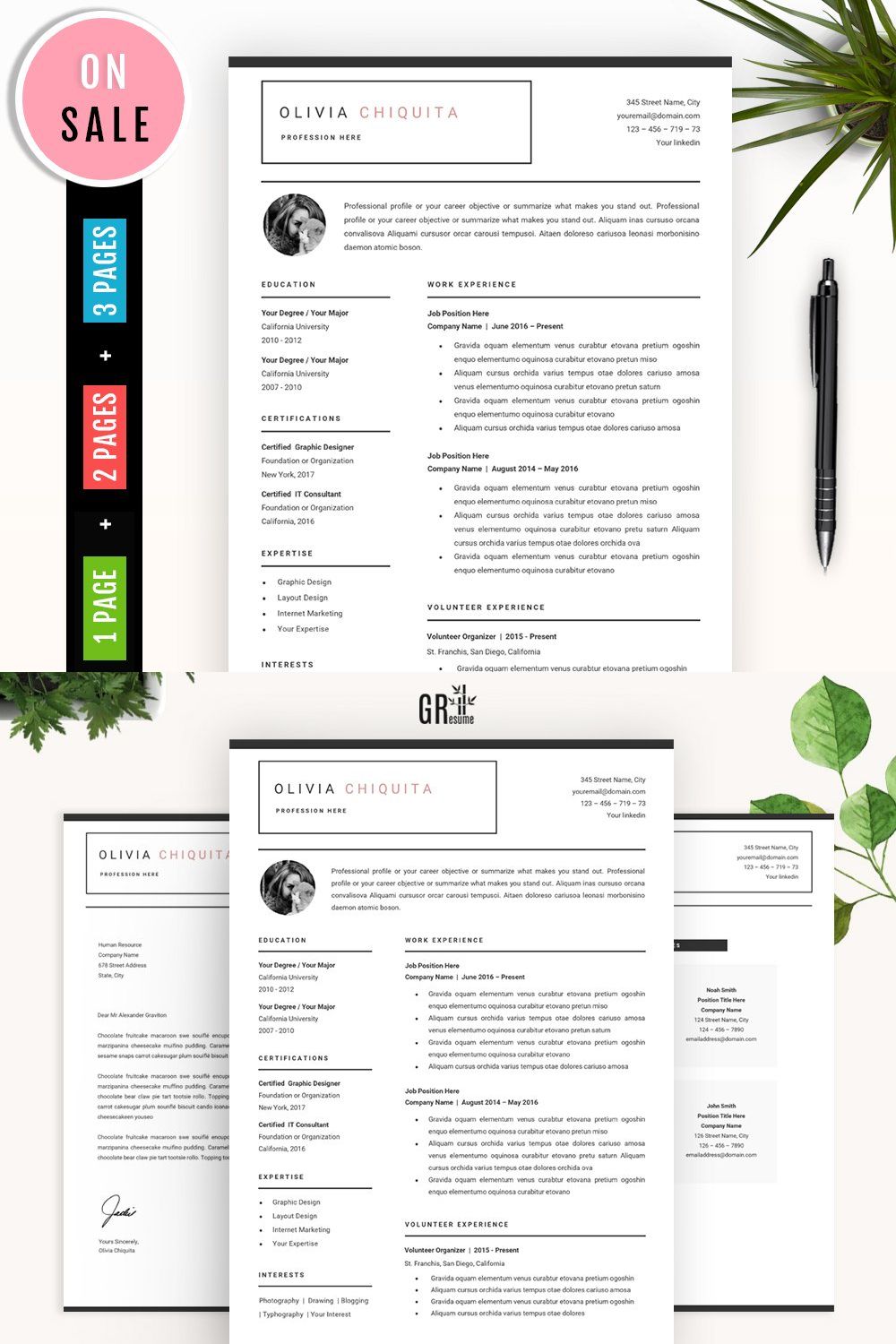 Modern Resume Template and CV pinterest preview image.