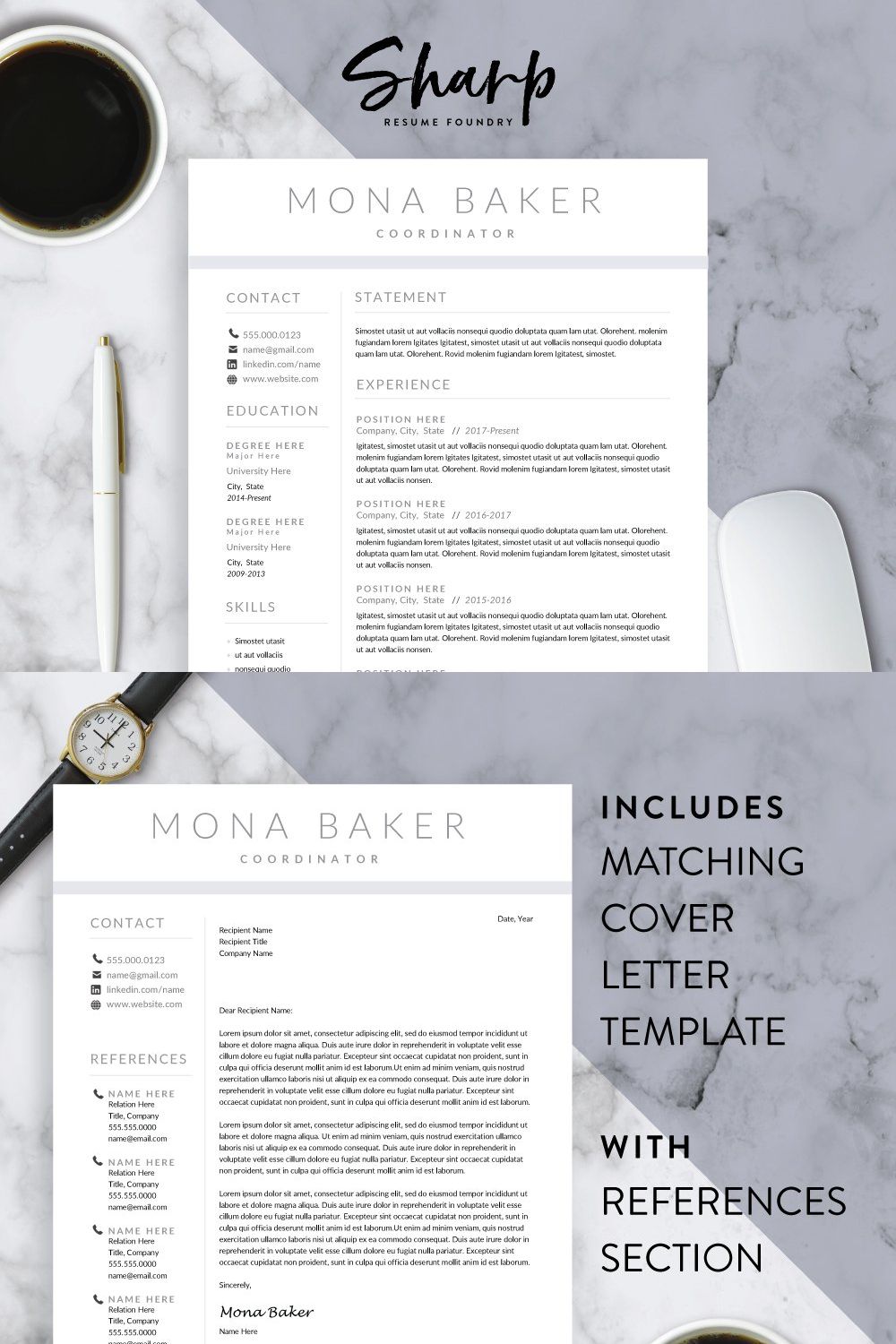 Modern Resume Template for Word pinterest preview image.