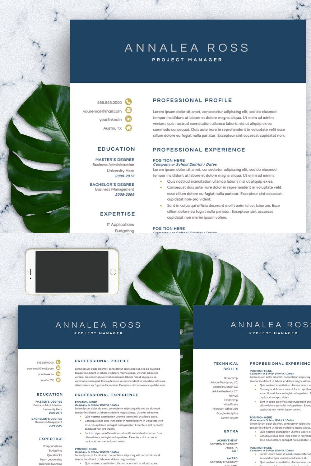 Modern Resume Template for Word pinterest preview image.