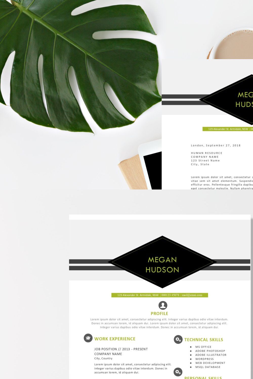 Modern Resume Template for Word / CV pinterest preview image.