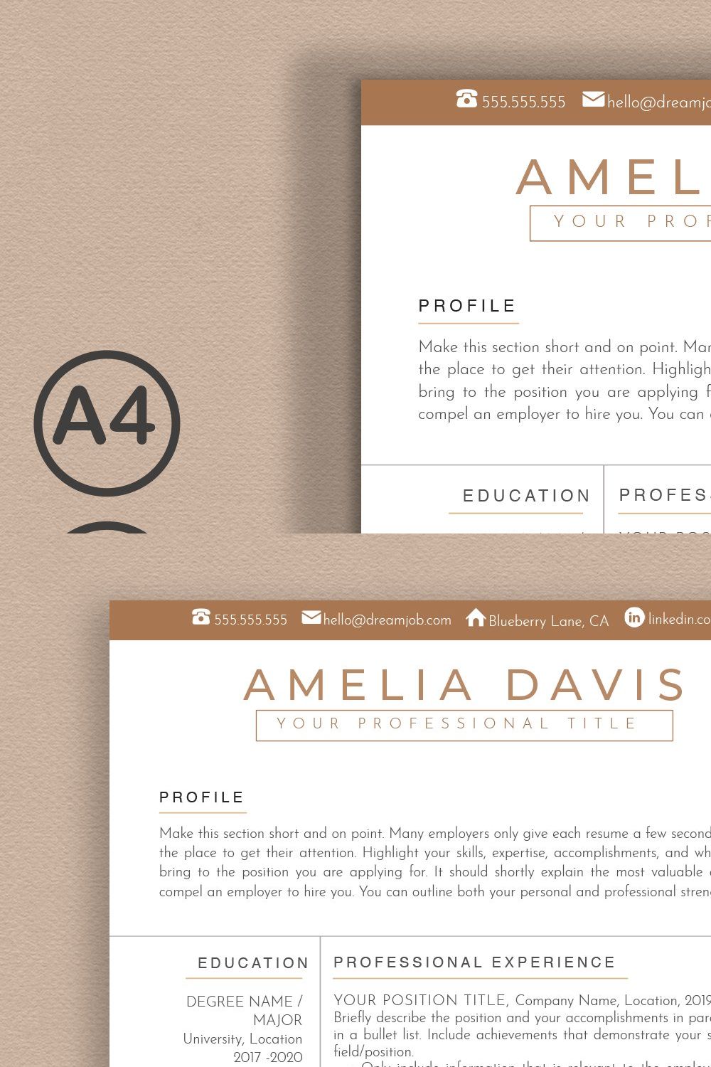Modern Resume Template Word & Pages pinterest preview image.