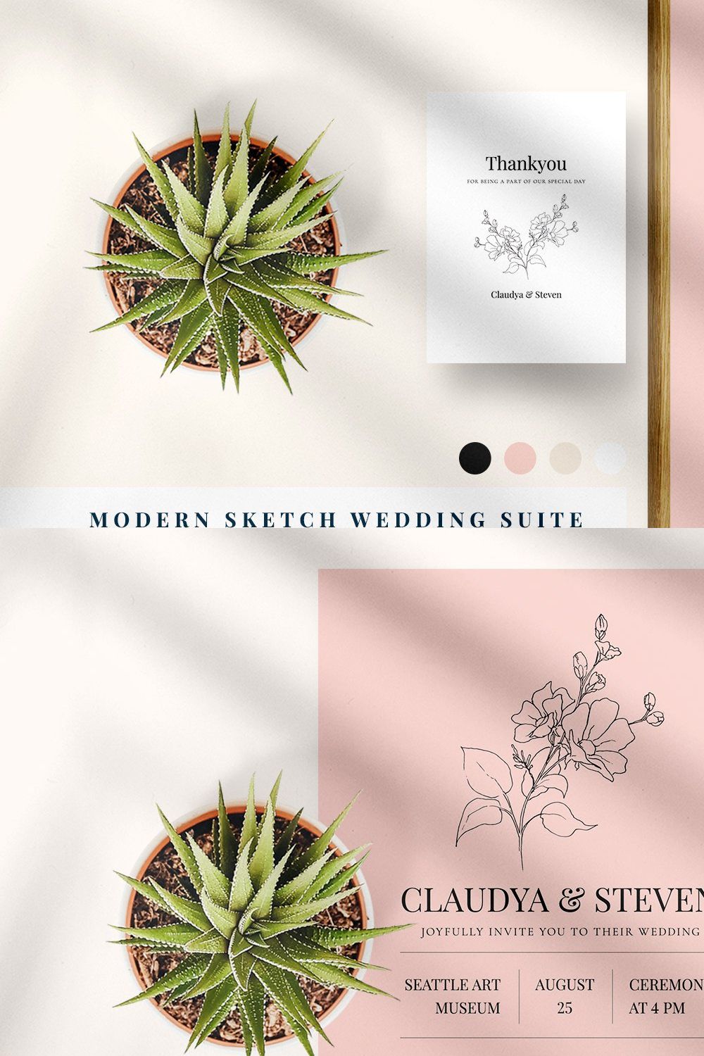 Modern Sketch Wedding Suite pinterest preview image.
