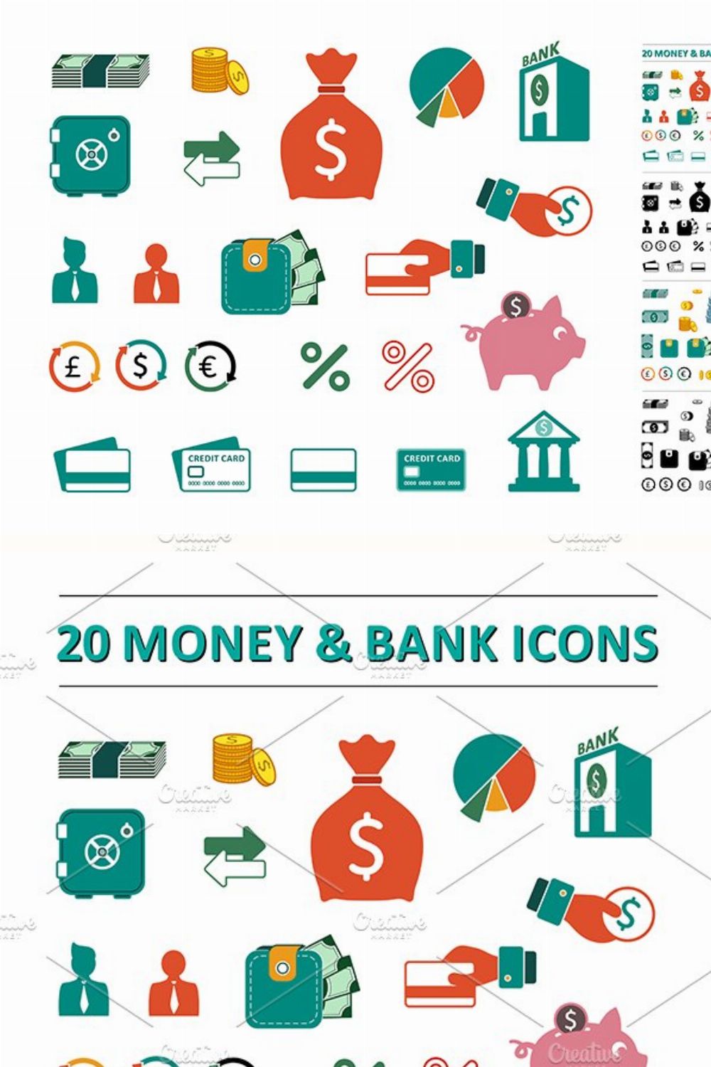 Money & bank icons pinterest preview image.