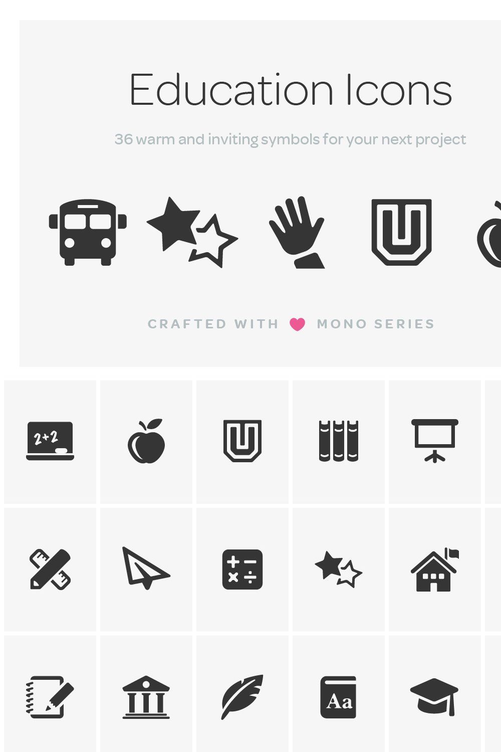 Mono Icons: Education pinterest preview image.