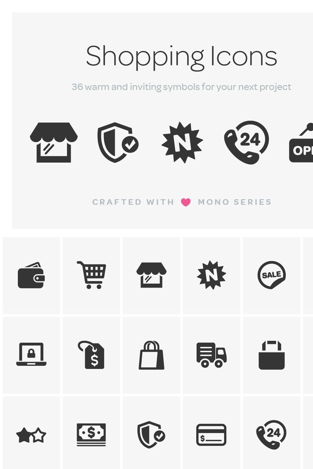 Mono Icons: Shopping pinterest preview image.