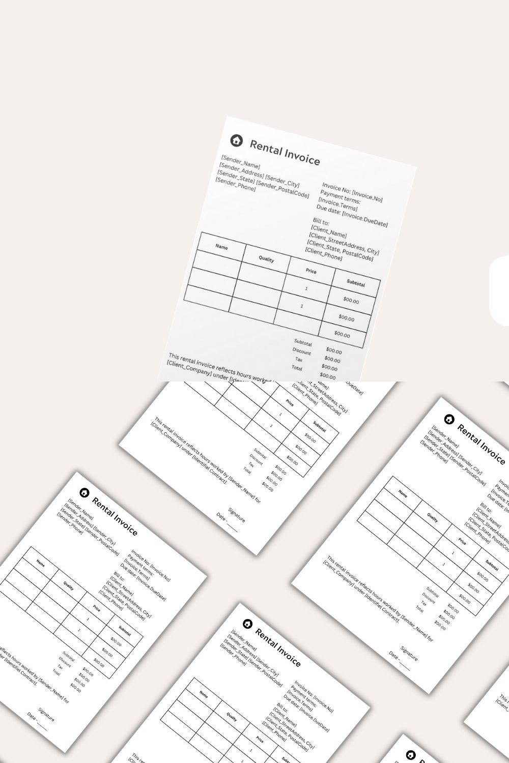 Monthly rent invoice template pinterest preview image.