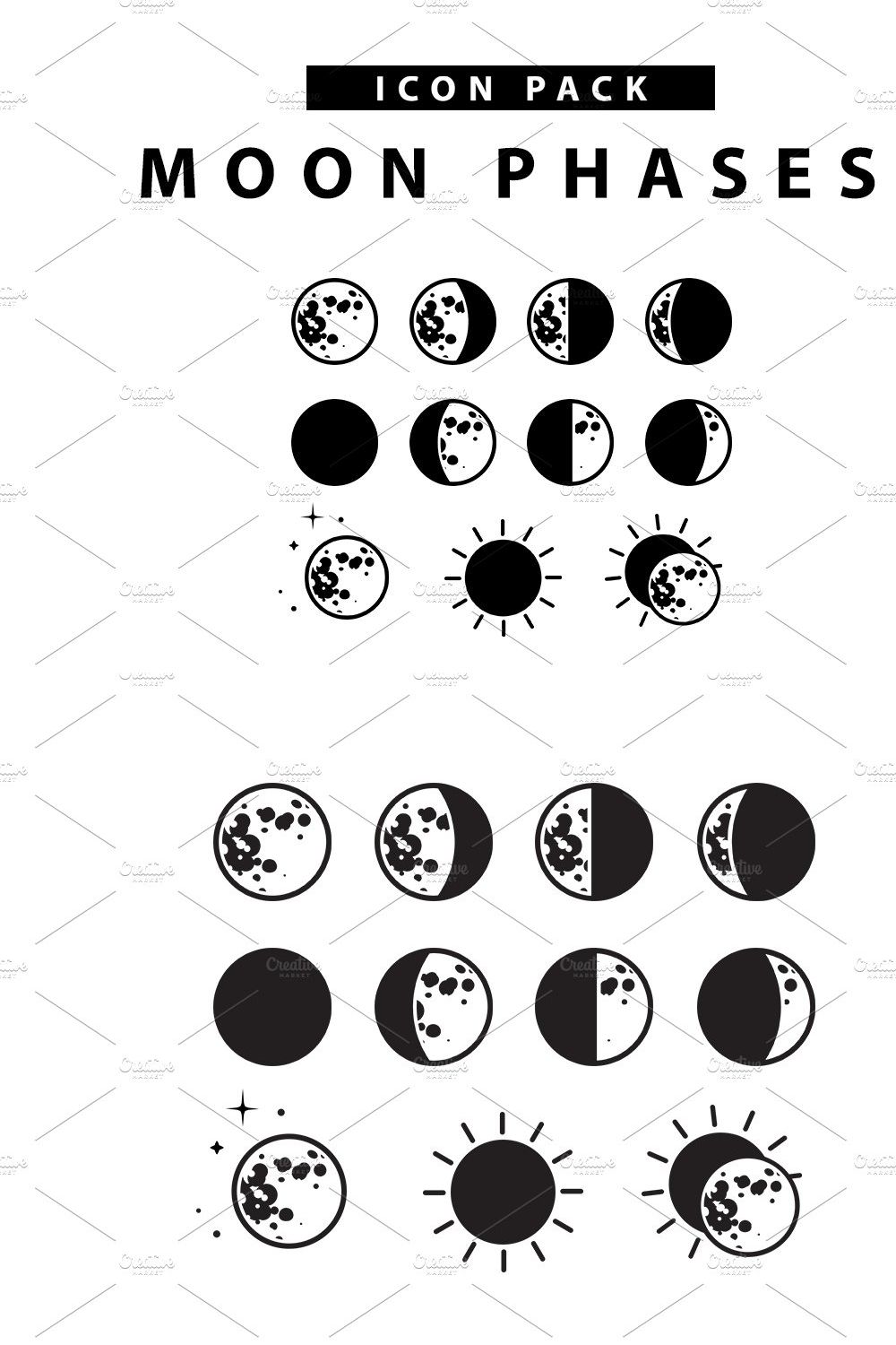 Moon Phases Icon Set pinterest preview image.