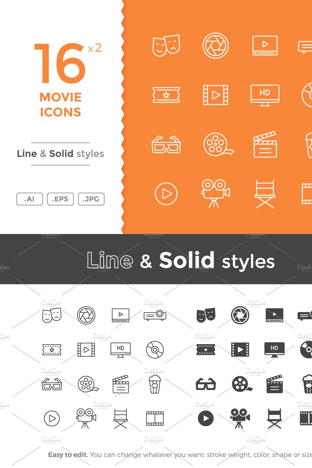Movie and Cinema Icons pinterest preview image.