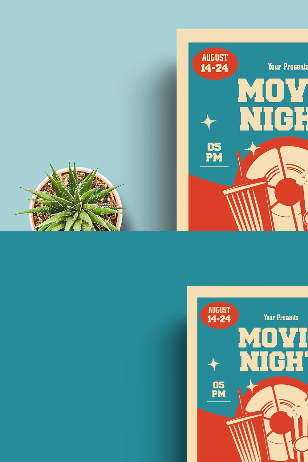 Movie Night Flyer Template pinterest preview image.