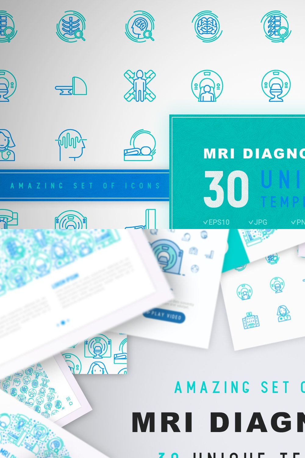 MRI Diagnostic Icons Set | Concept pinterest preview image.