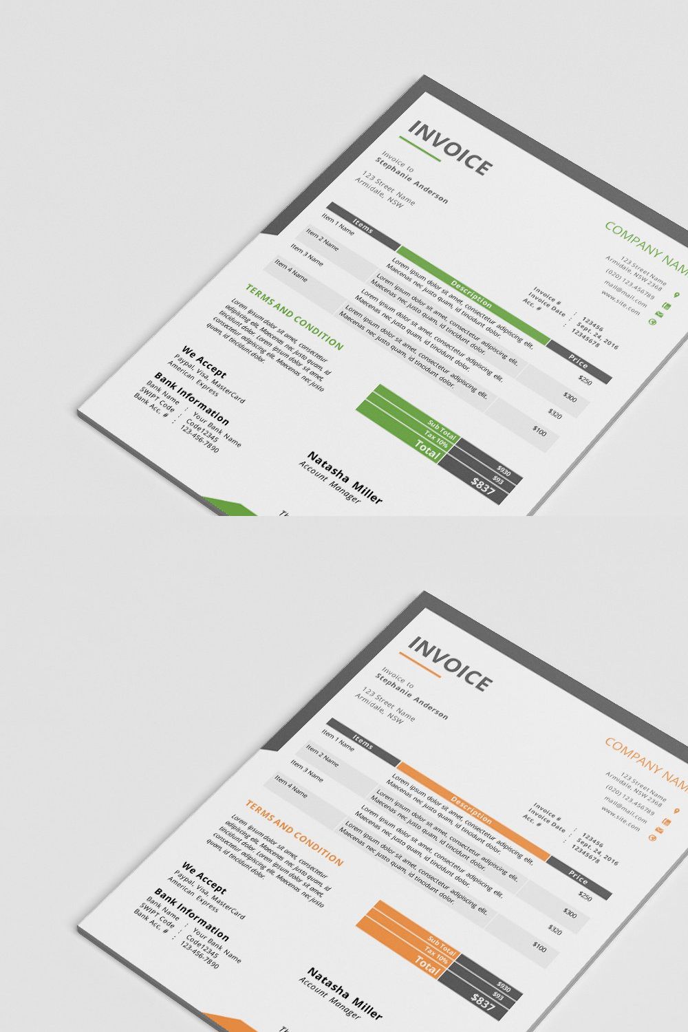 MS Word business invoice template pinterest preview image.