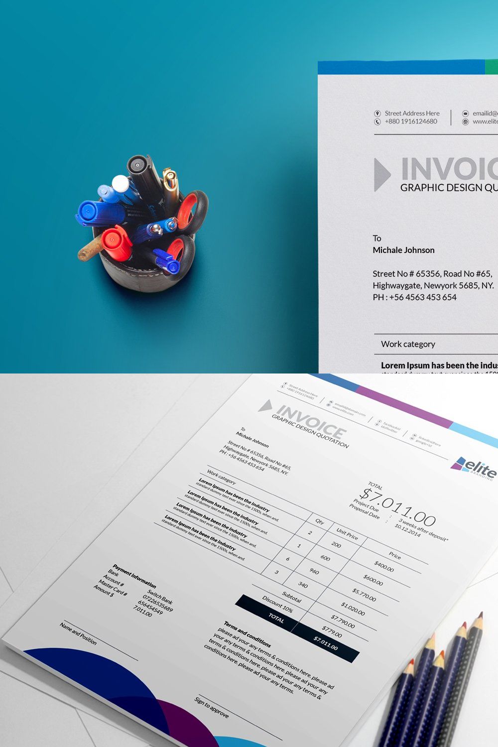 MS Word Invoice Template pinterest preview image.