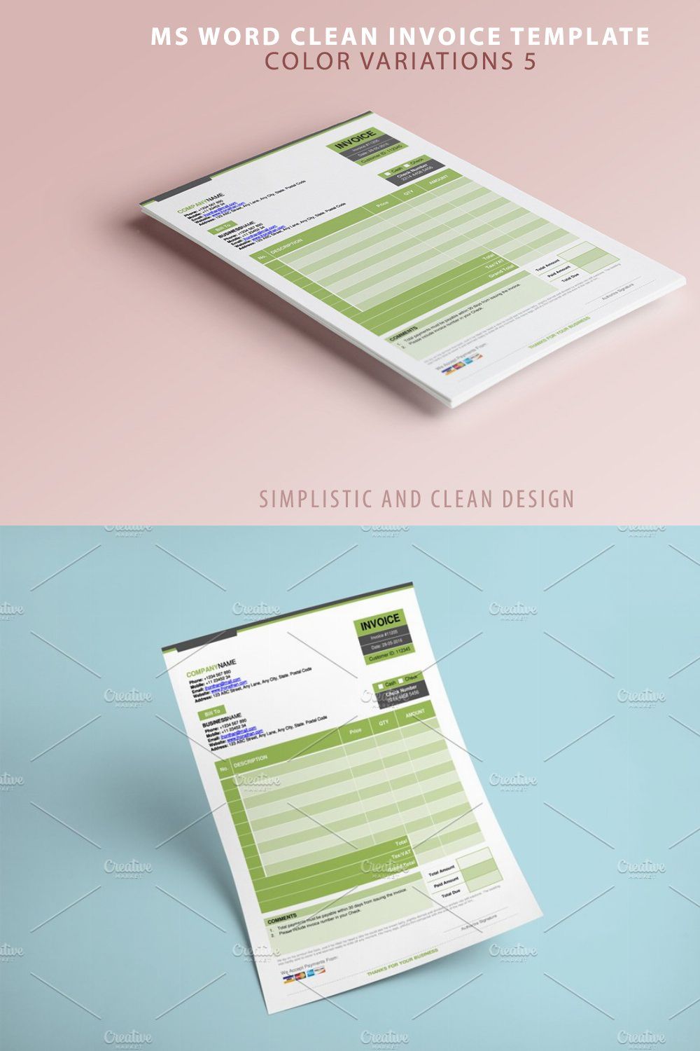 MS Word Invoice Template (5 Colours) pinterest preview image.