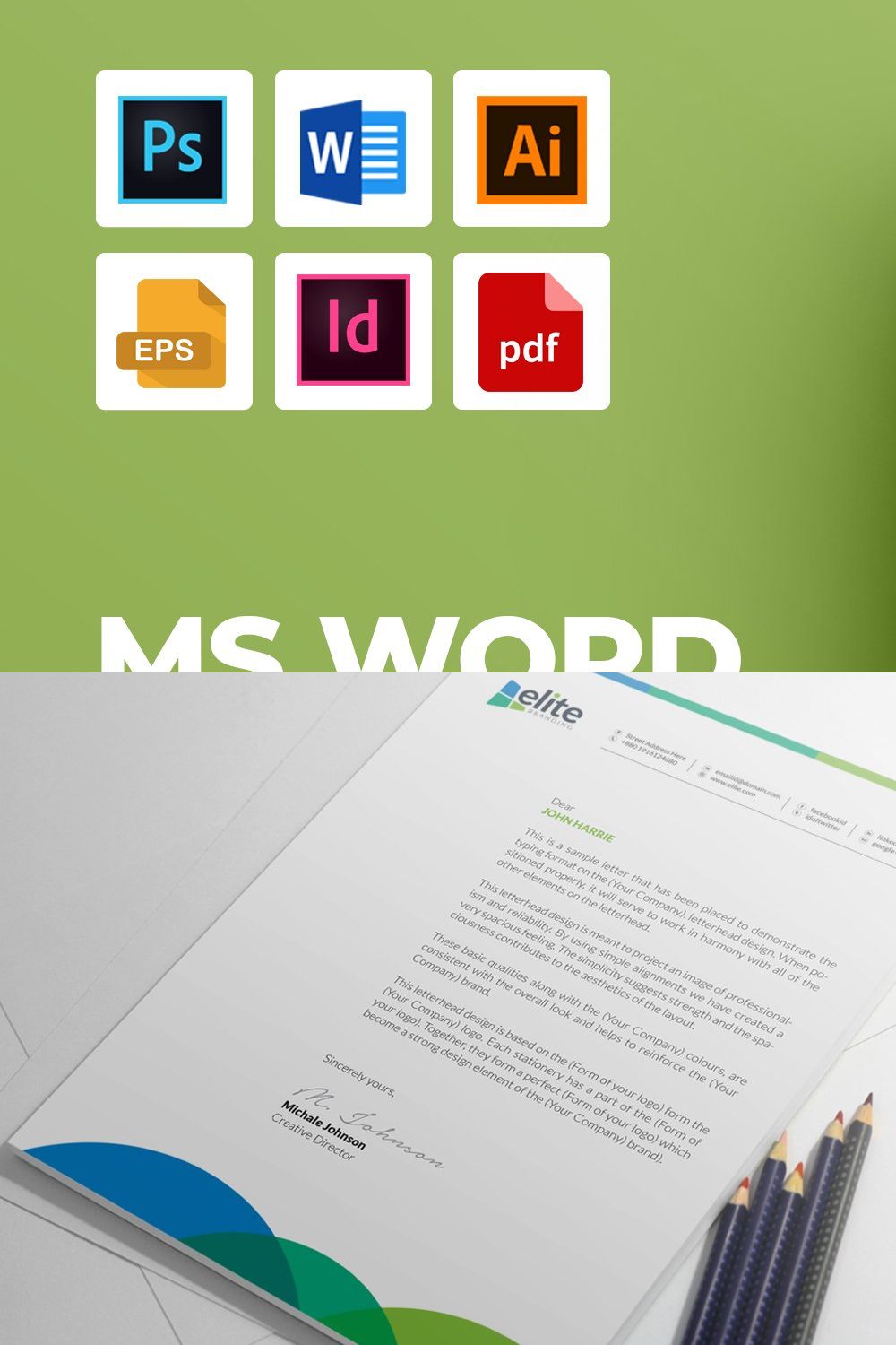 MS Word Letterhead Template pinterest preview image.