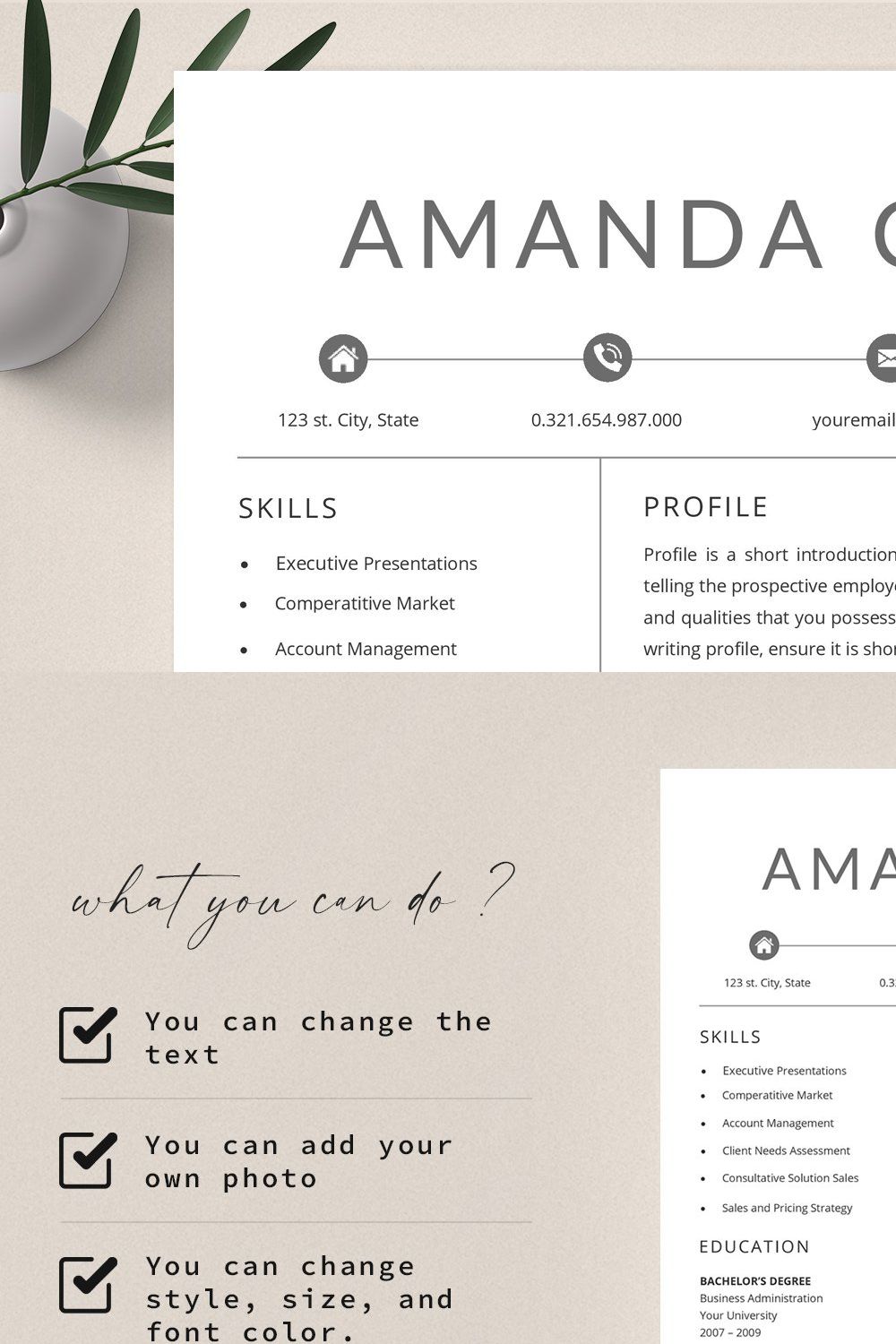 MS. Word - Resume Template 4 Pages pinterest preview image.