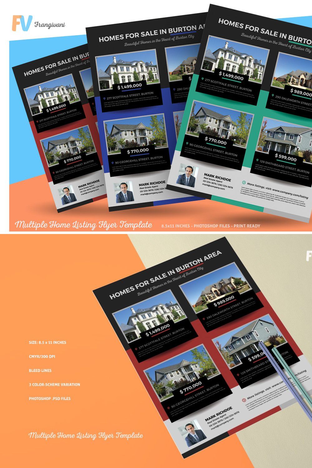 Multiple Home Listing Flyer Template pinterest preview image.