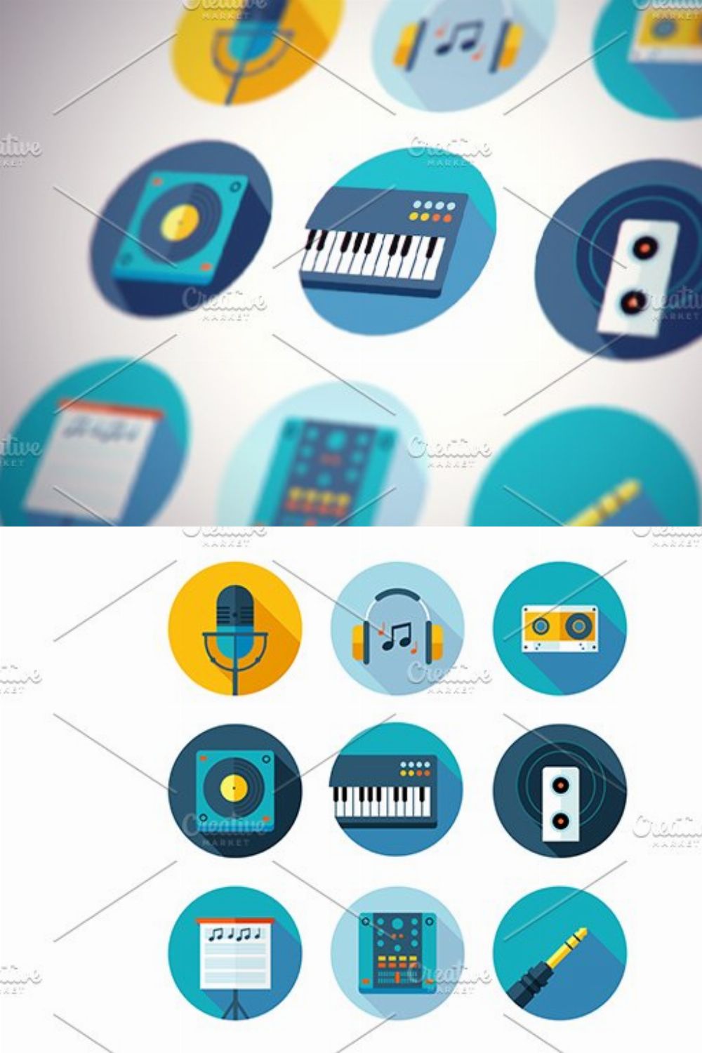 Music Icons Flat Set pinterest preview image.