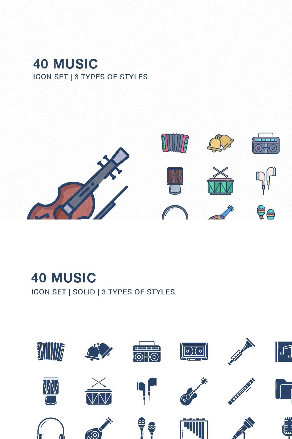 Music instruments icon set pinterest preview image.