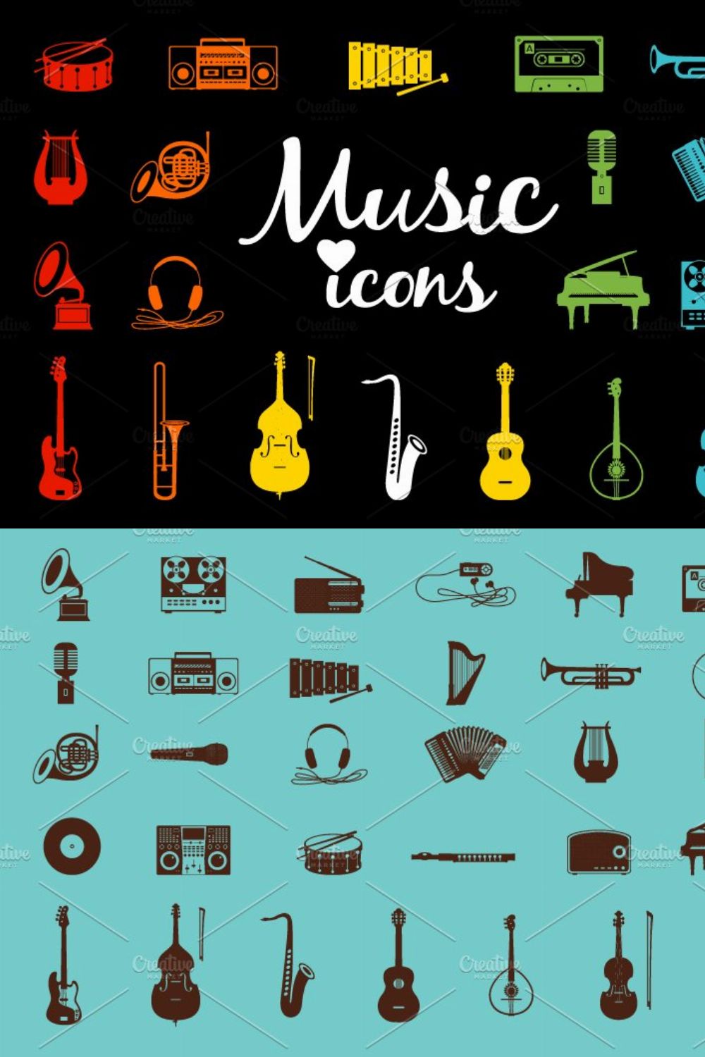 Music instruments icons pinterest preview image.