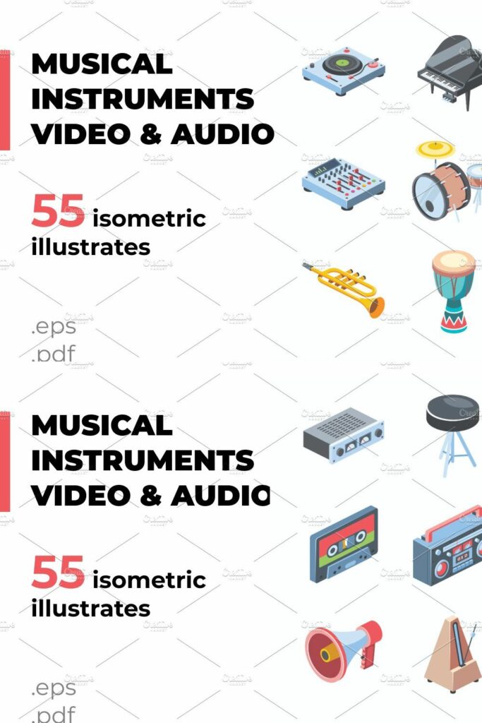 Music & Instruments isometric icons – MasterBundles