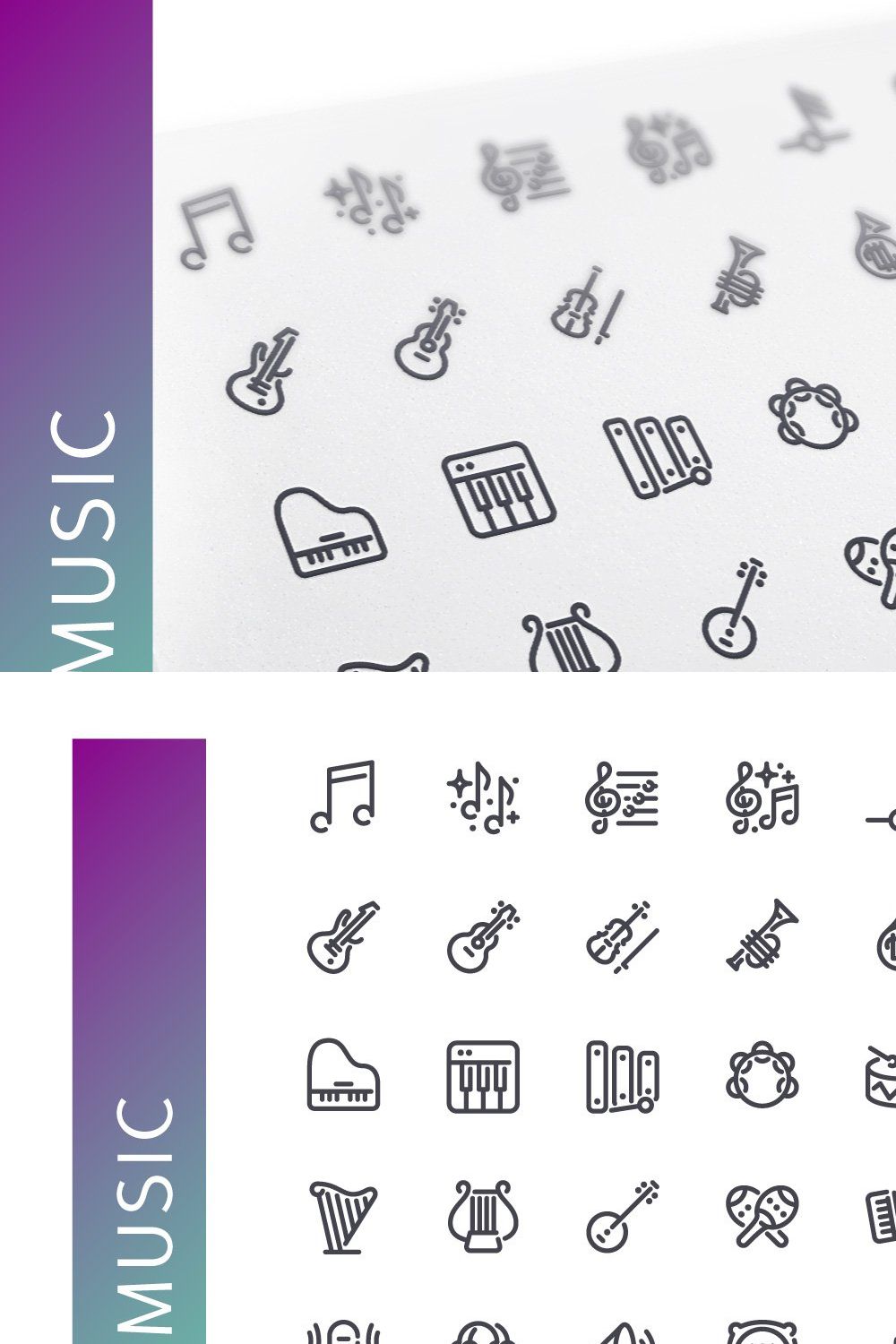 Music Line Icons Set pinterest preview image.