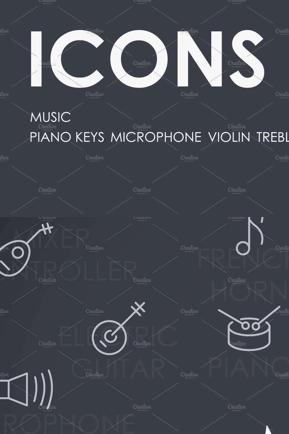 Music thinline icons pinterest preview image.