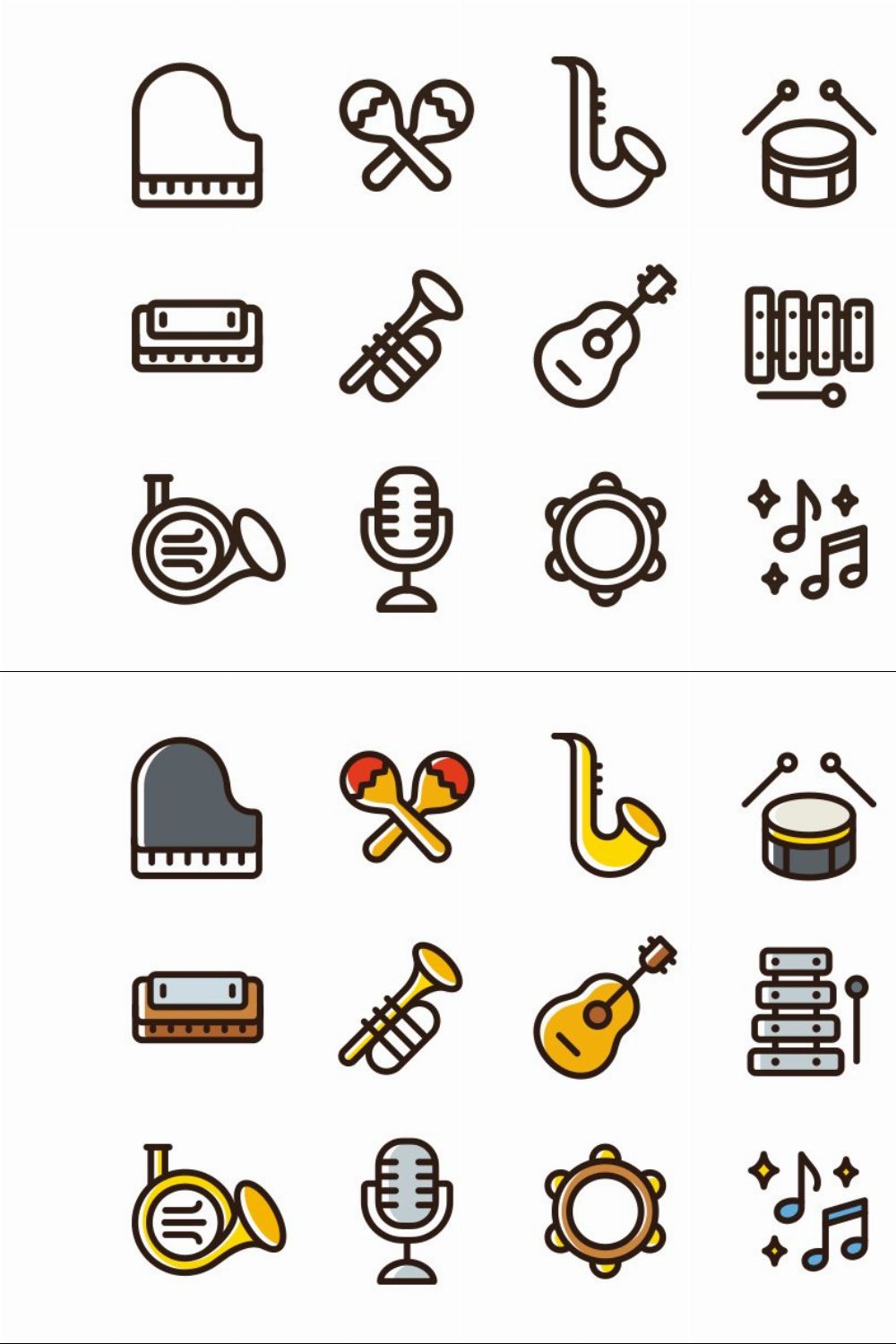 Musical instruments icons pinterest preview image.