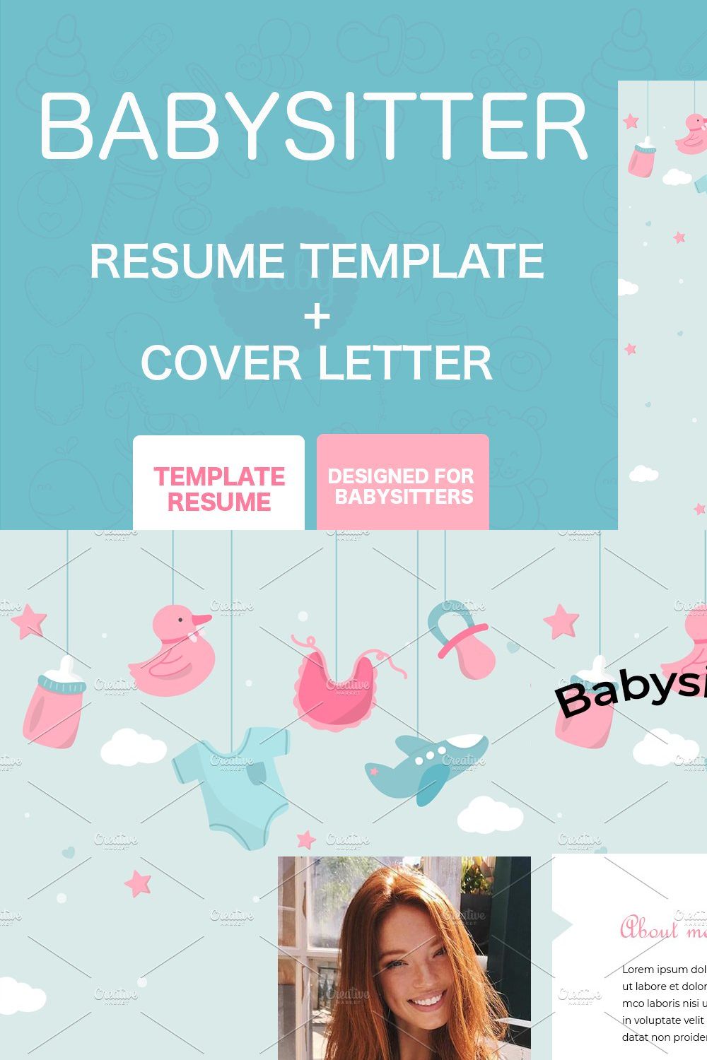 Nanny & Babysitter Resume Template pinterest preview image.