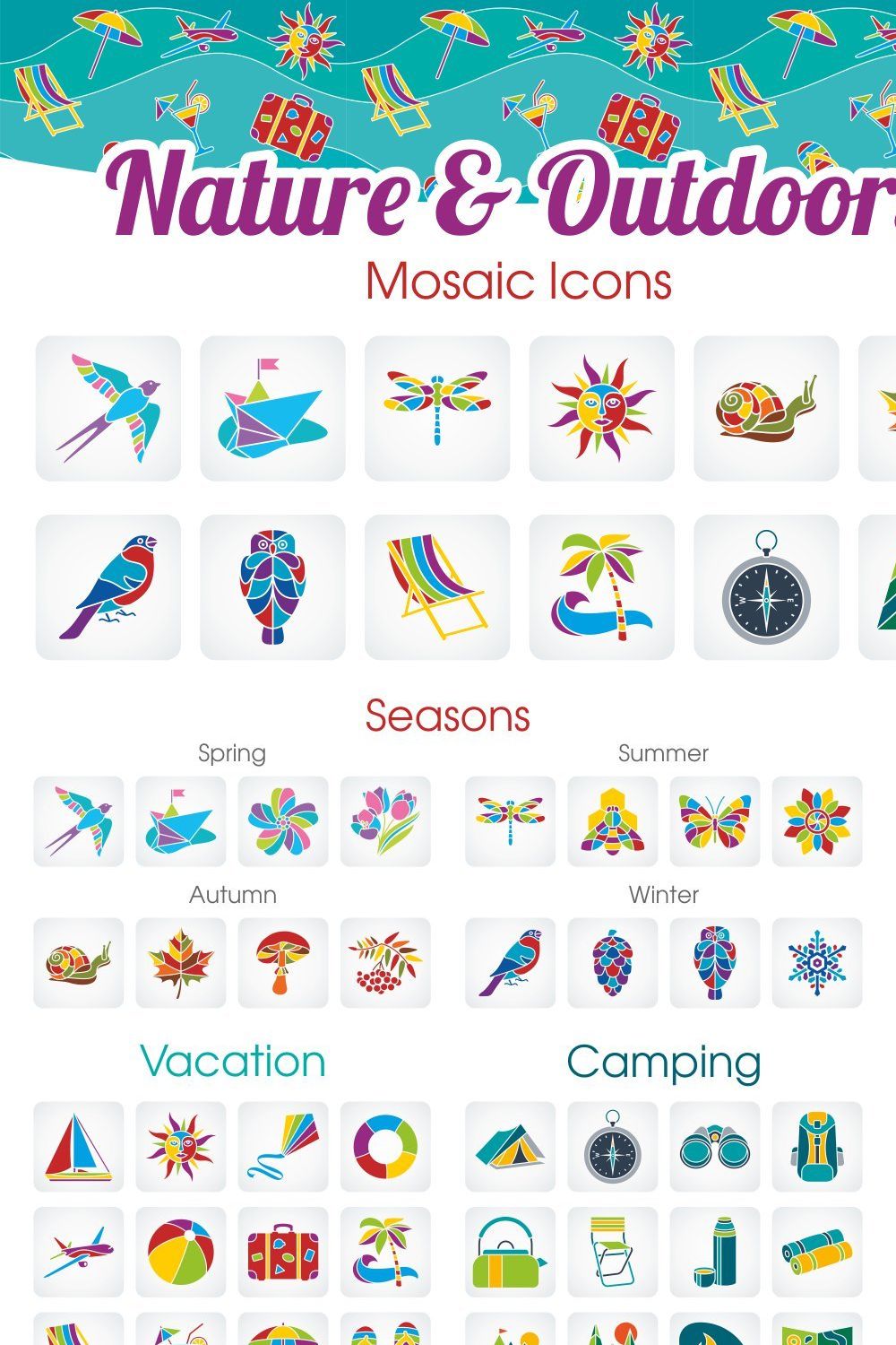 Nature&Outdoors icons set pinterest preview image.
