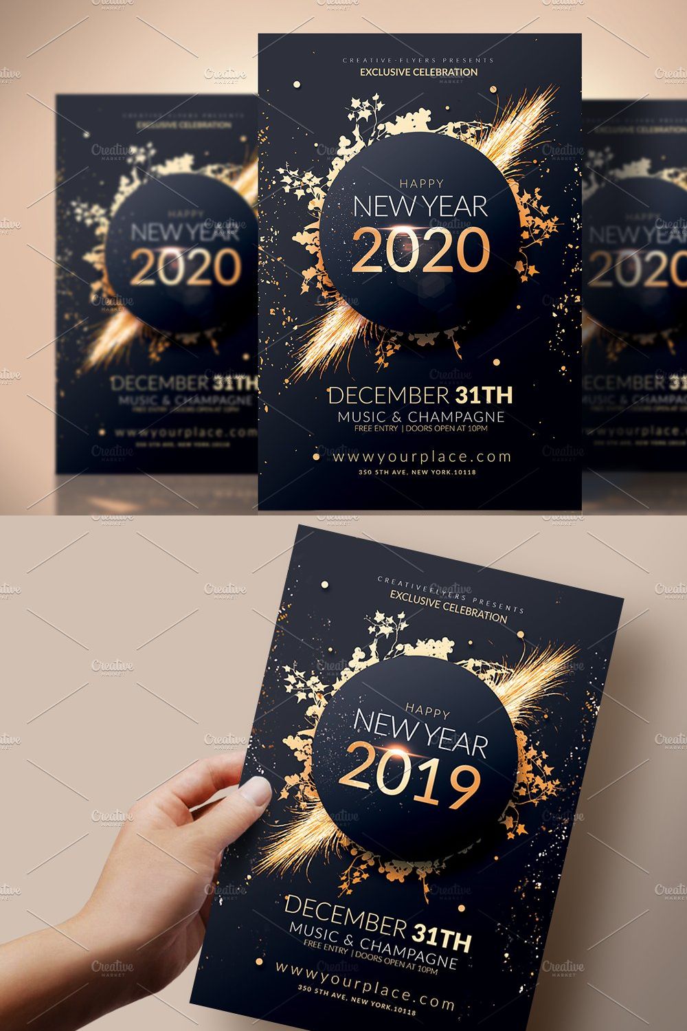 New year Flyer Invitation pinterest preview image.