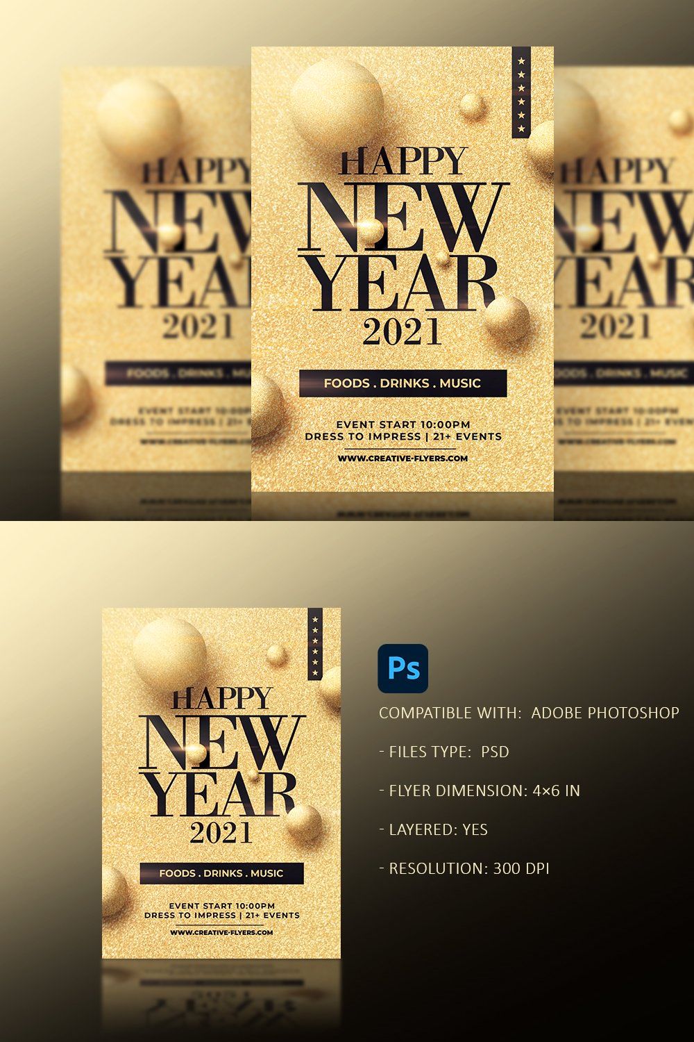 New Year Flyer Invitation pinterest preview image.