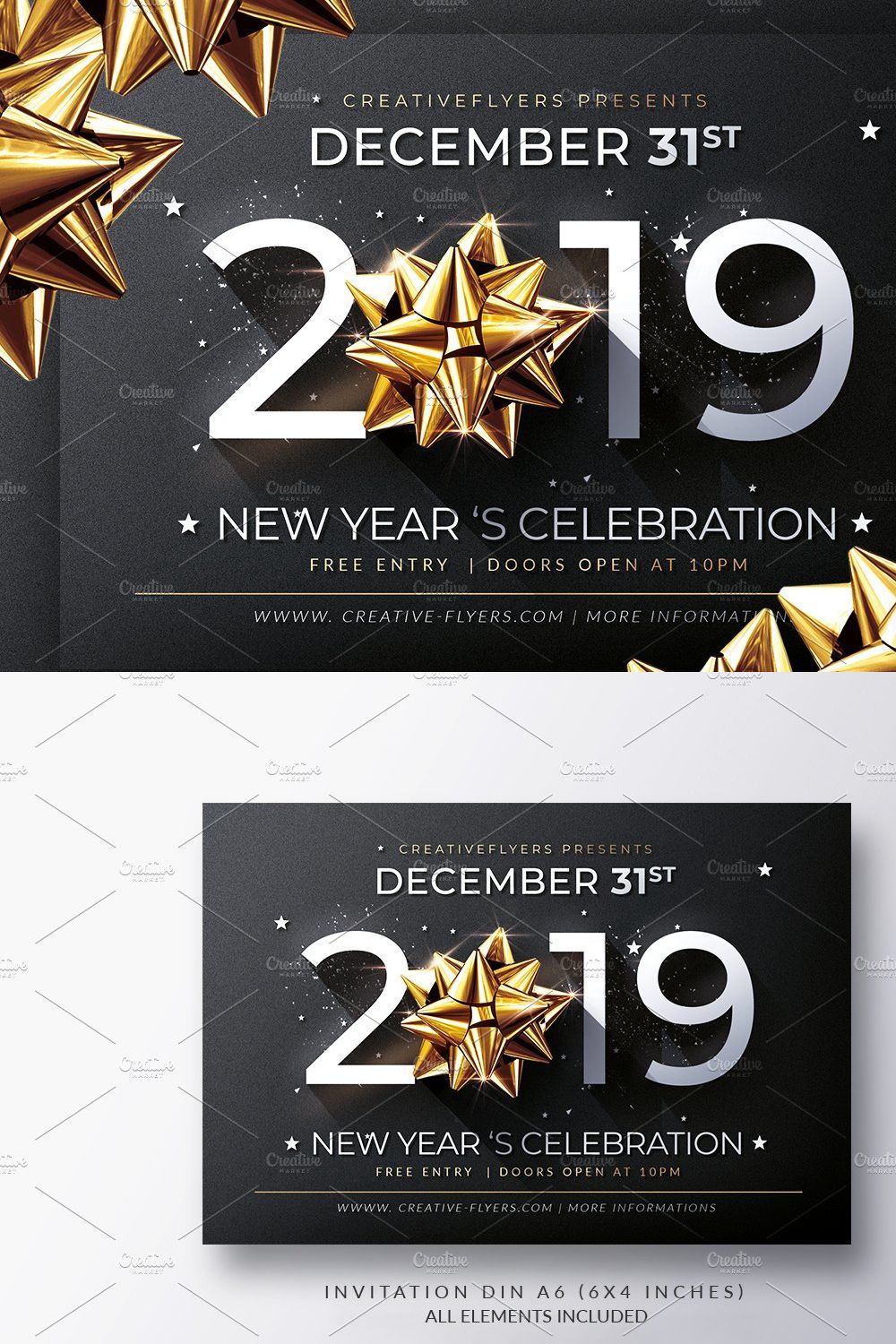 New Year Invitation Template pinterest preview image.