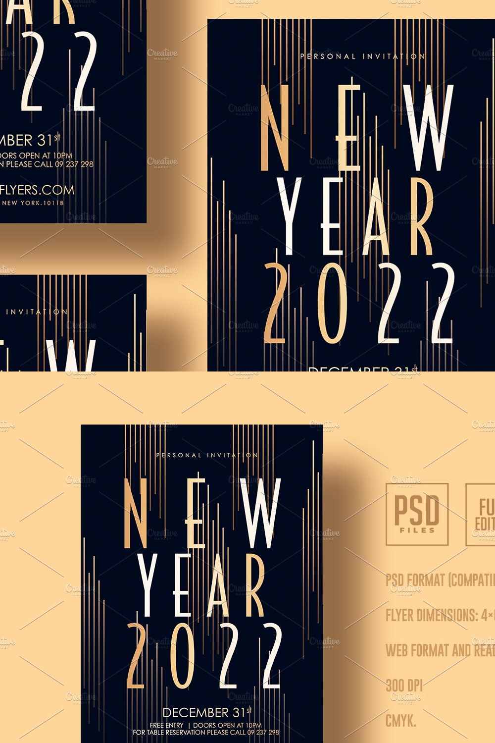 New Year's Invitation Template pinterest preview image.