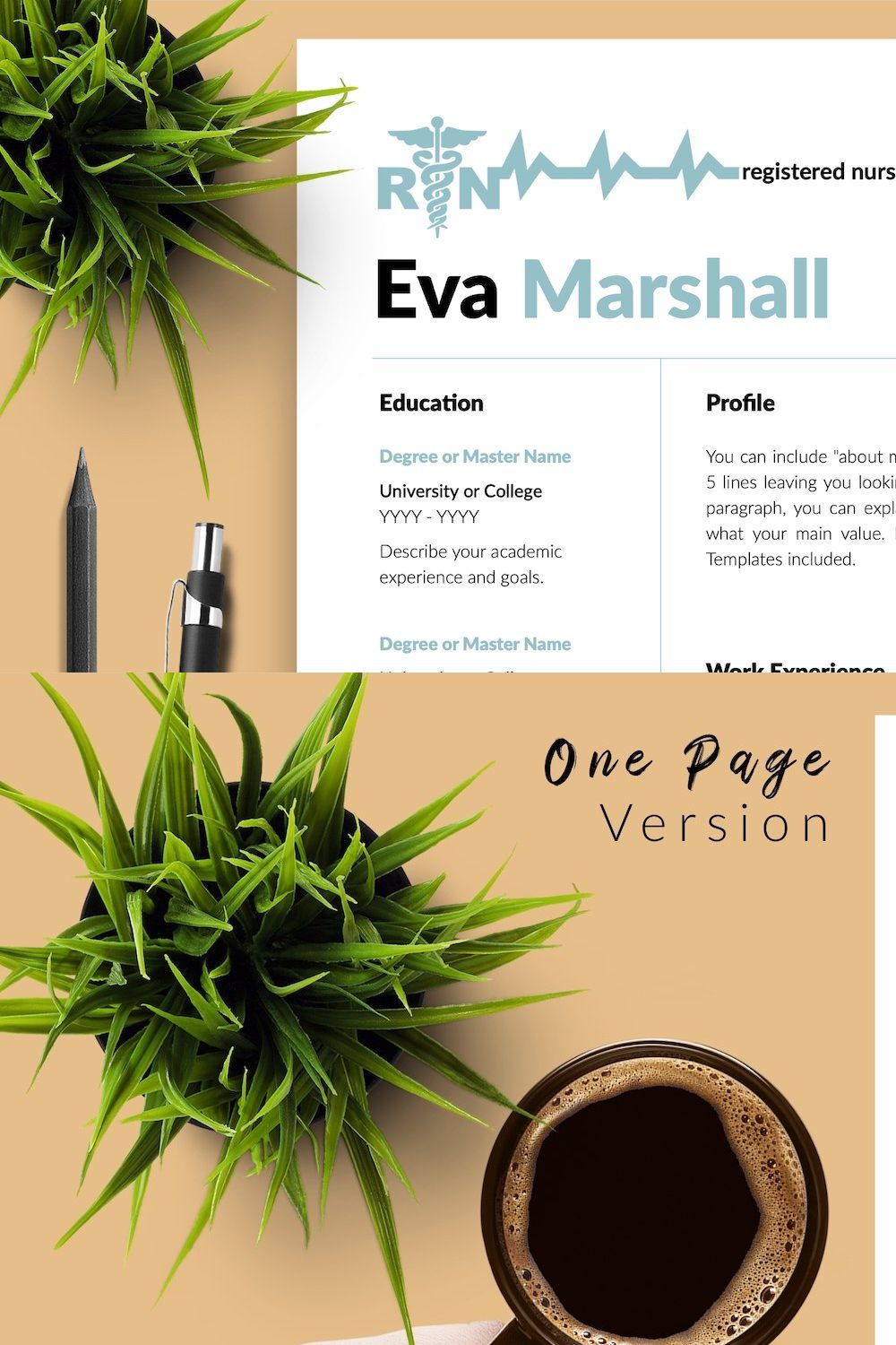 Nurse CV Design / Resume - Eva pinterest preview image.