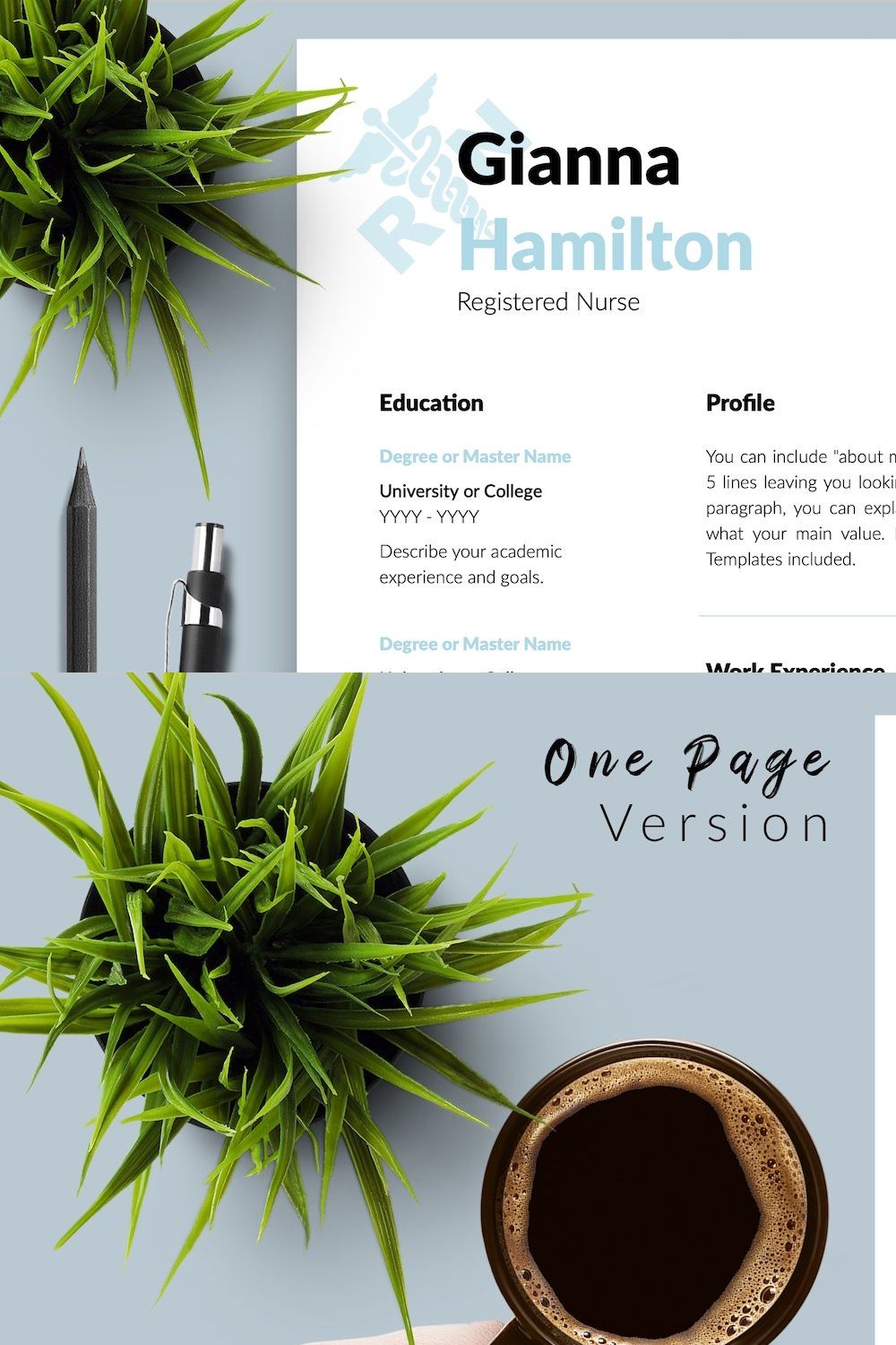 Nurse Resume Design / CV - Gianna pinterest preview image.