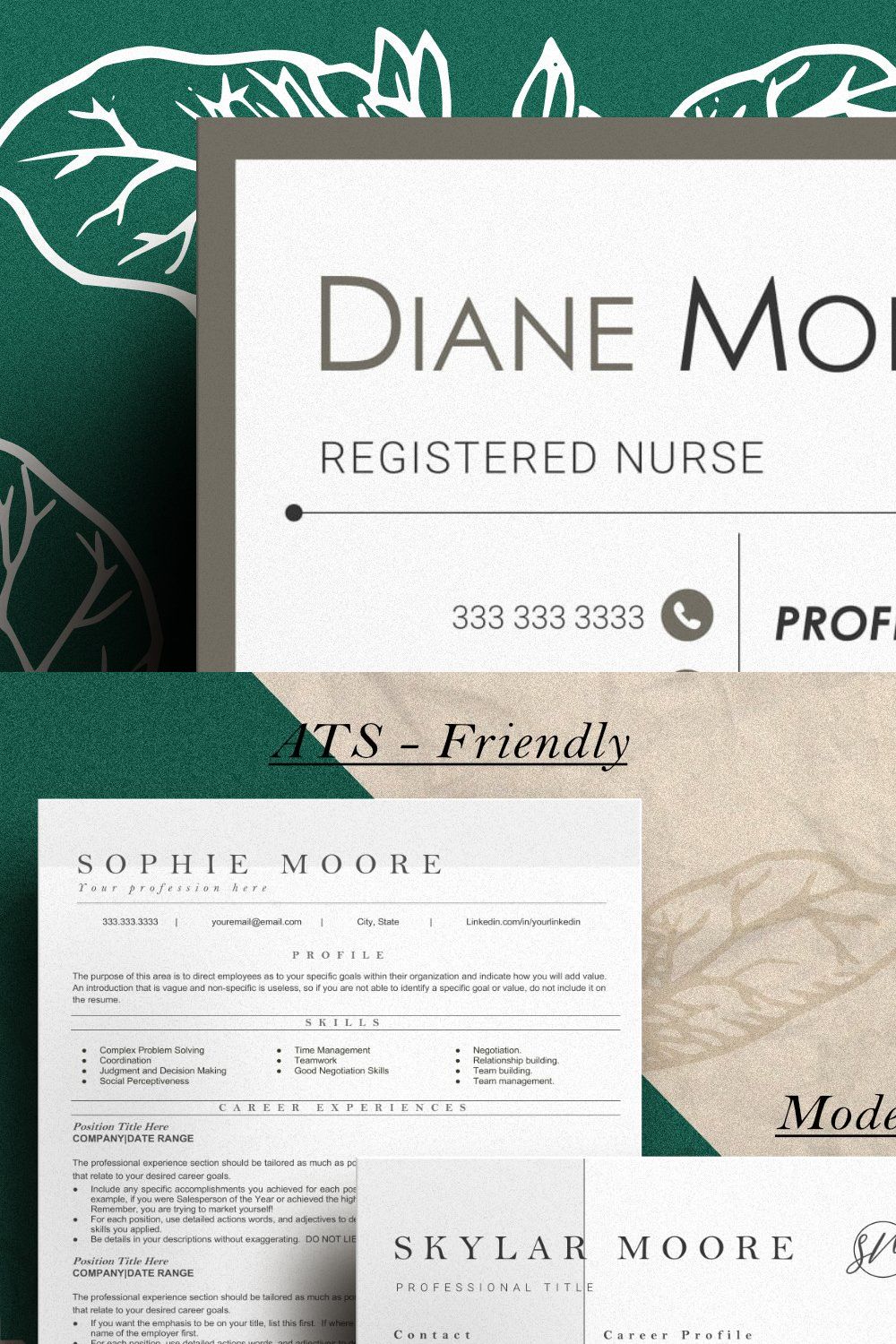 Nurse Resume Template Bundle - Diane pinterest preview image.