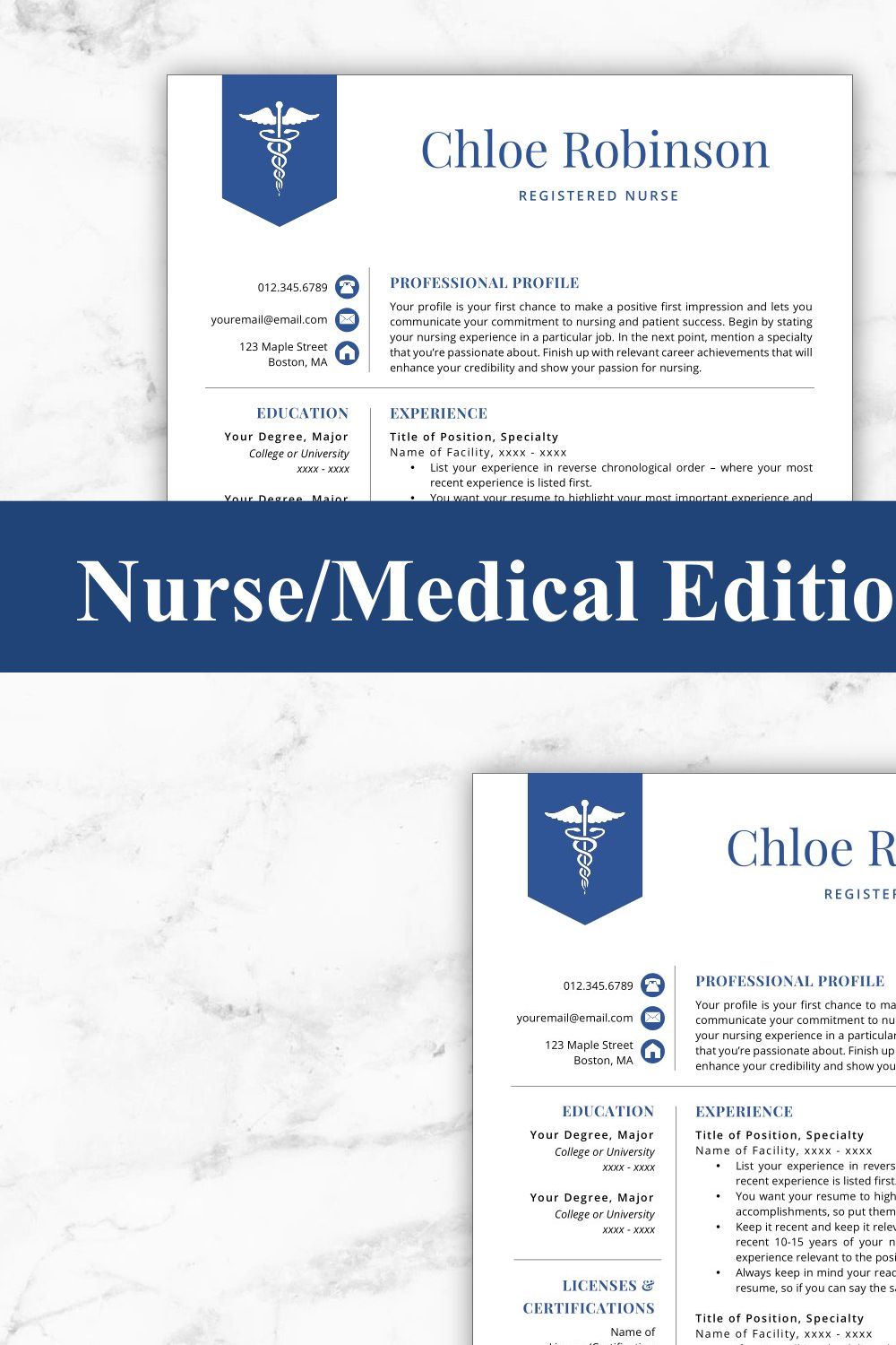 Nurse Resume Template - Chloe pinterest preview image.