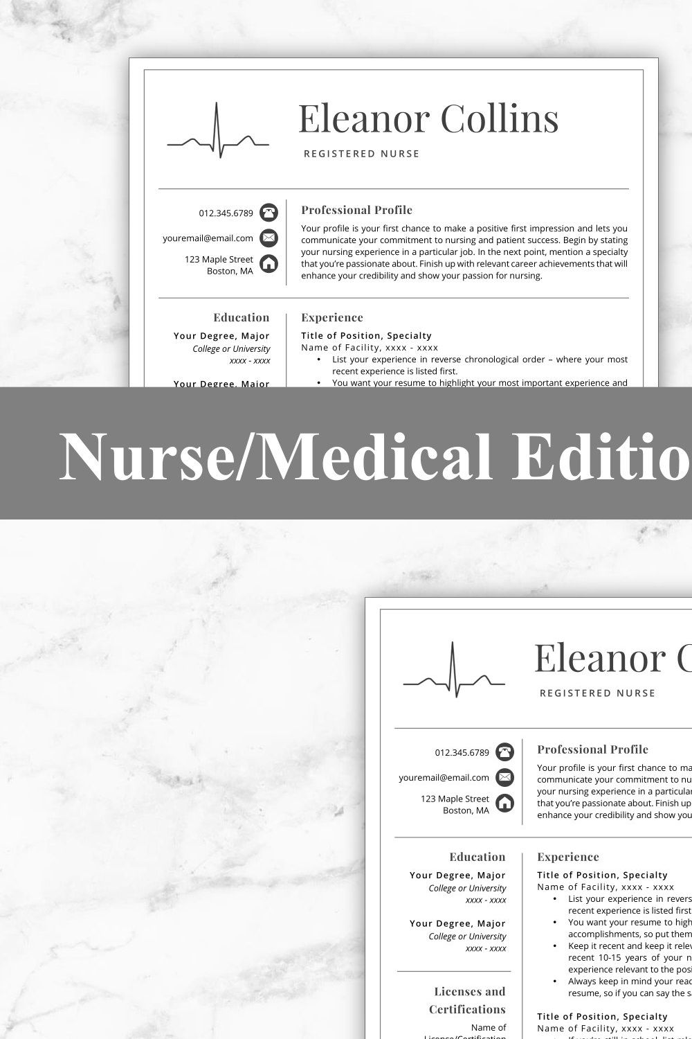Nurse Resume Template - Eleanor pinterest preview image.