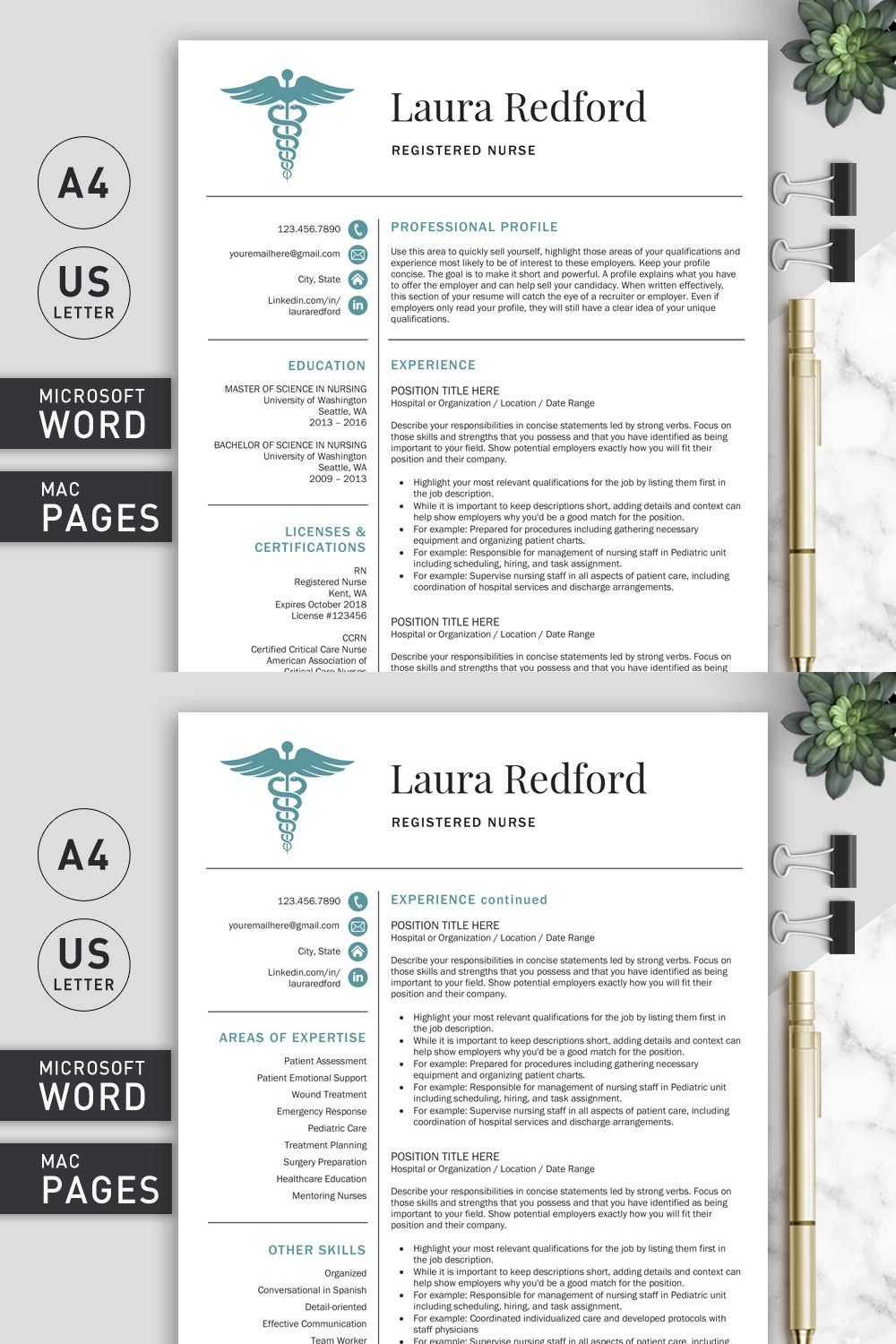 Nurse Resume/Nurse CV Template pinterest preview image.