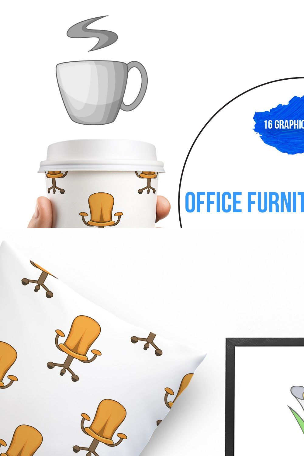 Office furniture interior icons set pinterest preview image.
