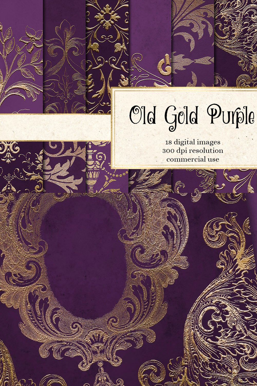 Old Gold Purple Digital Paper pinterest preview image.