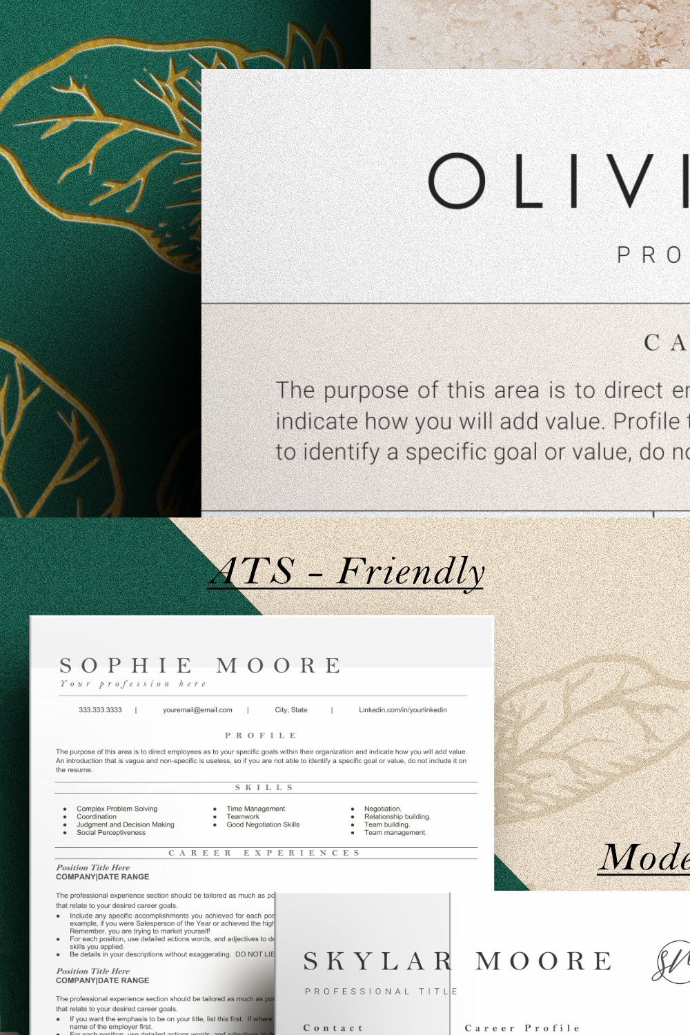 OLIVIA - RESUME TEMPLATE + BONUSES pinterest preview image.